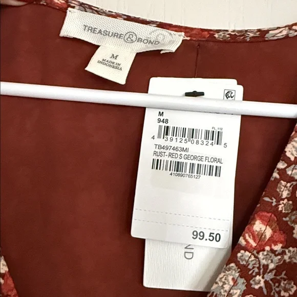 Treasure & Bond Red Floral Long Sleeve Dress medium, nwt - Picture 4 of 12